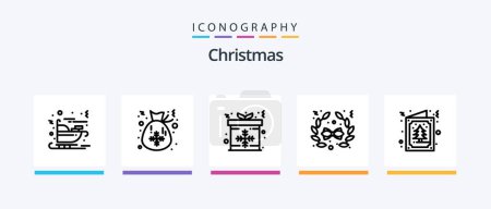 Ilustración de Christmas Line 5 Icon Pack Incluyendo el edificio. Un regalo. tarjeta. caja. invierno. Diseño de iconos creativos - Imagen libre de derechos
