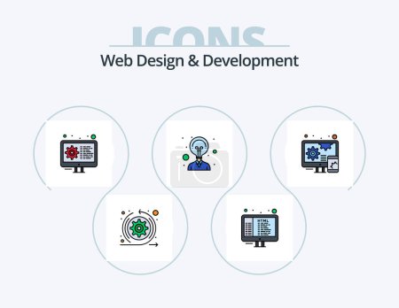 Ilustración de Diseño Web y Línea de Desarrollo Lleno de Icono Pack 5 Diseño de Icono. portapapeles. visión general. ajustes. Ojo. búsqueda - Imagen libre de derechos