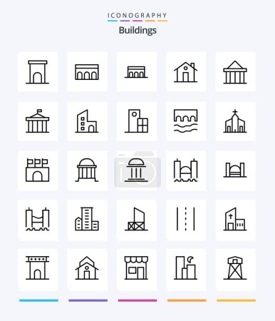 Téléchargez les illustrations : Bâtiments créatifs 25 OutLine icône pack tels que des colonnes. acropole. historique. La maison. entrée - en licence libre de droit