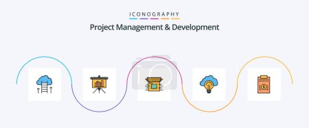 Ilustración de Línea de desarrollo y gestión de proyectos Lleno de paquete de iconos plano 5, incluyendo enfoque. Luz. informe. idea. producto - Imagen libre de derechos