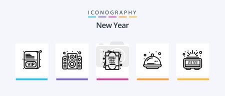 Téléchargez les illustrations : New Year Line 5 Icon Pack Including hot coffee. party time. ball. new year. year. Creative Icons Design - en licence libre de droit
