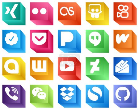 Illustration for 20 Professional 3D Social Media Icons such as inbox. video. pandora. youtube and google allo icons. High-quality and creative - Royalty Free Image