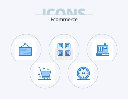 Illustration for Ecommerce Blue Icon Pack 5 Icon Design. cashbox. page. night. layout. sign - Royalty Free Image