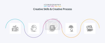 Téléchargez les illustrations : Creative Skills And Creative Process Line 5 Icon Pack Including destination. reach. idea. files. sale - en licence libre de droit