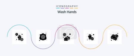 Ilustración de Wash Hands Glyph 5 Icon Pack Incluye protección. La mano. virus. Toca. pandemia - Imagen libre de derechos