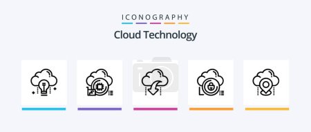 Téléchargez les illustrations : Cloud Technology Line 5 Icon Pack Including cloud. disc. cancel. cd. chip. Creative Icons Design - en licence libre de droit