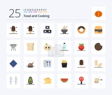 Ilustración de Comida 25 Flat Color paquete de iconos incluyendo alimentos. Brindis. Donut. pan. Barbacoa - Imagen libre de derechos