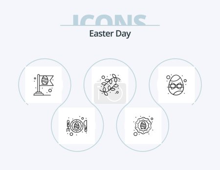 Téléchargez les illustrations : Easter Line Icon Pack 5 Icon Design. lamb. egg. cart. gift. birthday - en licence libre de droit