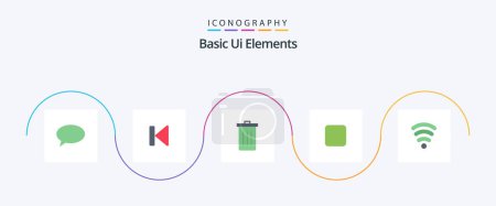 Illustration for Basic Ui Elements Flat 5 Icon Pack Including wifi. check box. start. box. garbage - Royalty Free Image