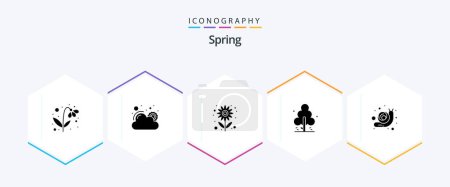 Téléchargez les illustrations : Spring 25 Glyph icon pack including animal. spring. farm. pine. sun - en licence libre de droit