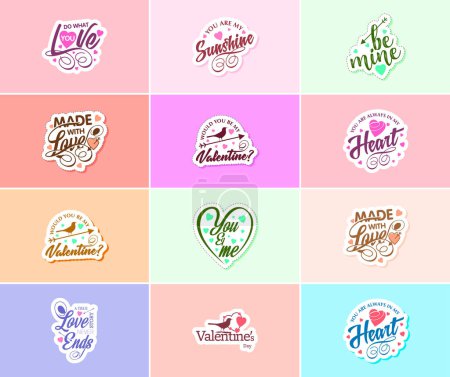 Illustration for Love Lettering and Graphic Stickers for the Most Romantic Day of the Year - Royalty Free Image