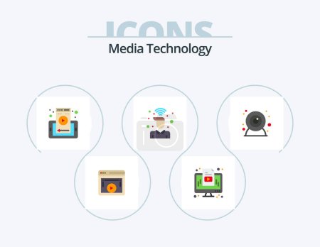 Ilustración de Tecnología de medios Flat Icon Pack 5 Icon Design. wifi. señal. monitor. En marcha. célula - Imagen libre de derechos