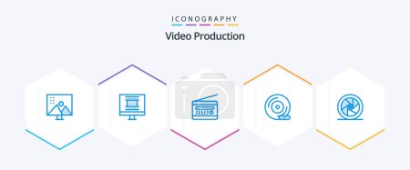 Illustration for Video Production 25 Blue icon pack including peripheral device. compact disc. cd. radio receiver - Royalty Free Image