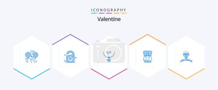 Illustration for Valentine 25 Blue icon pack including diamond. heart. amulet. love. wedding - Royalty Free Image