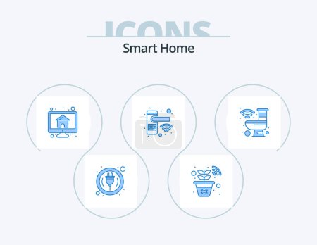 Illustration for Smart Home Blue Icon Pack 5 Icon Design. bathroom. security. home. print. home - Royalty Free Image