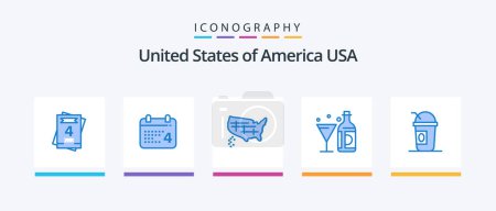 Illustration for Usa Blue 5 Icon Pack Including american. glass. states. bottle. wine. Creative Icons Design - Royalty Free Image