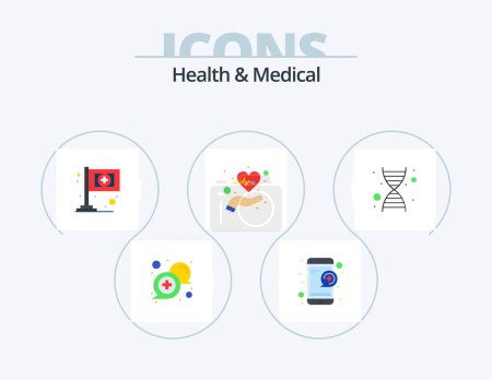 Ilustración de Health And Medical Flat Icon Pack 5 Icon Design. dna. life. service. health. beat - Imagen libre de derechos