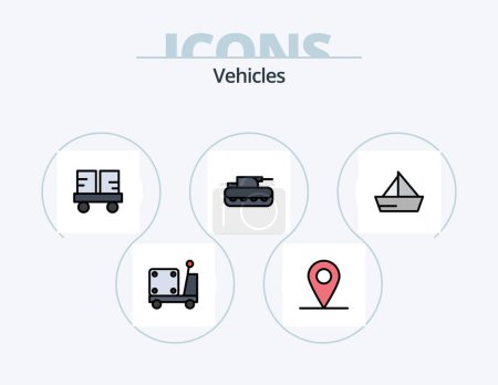 Ilustración de Línea de vehículos llenado Icon Pack 5 Icon Design. .. tanque. transporte. panzer. cañón - Imagen libre de derechos
