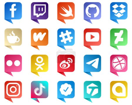 Ilustración de Chat bubble style Icons of Top Social Media 20 pack such as yahoo. deviantart. streaming. video and spotify icons. Clean and professional - Imagen libre de derechos