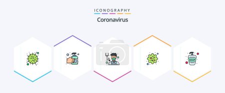 Téléchargez les illustrations : Coronavirus 25 FilledLine icône pack y compris le lavage des mains. pathogène. Docteur. particule. médecine - en licence libre de droit