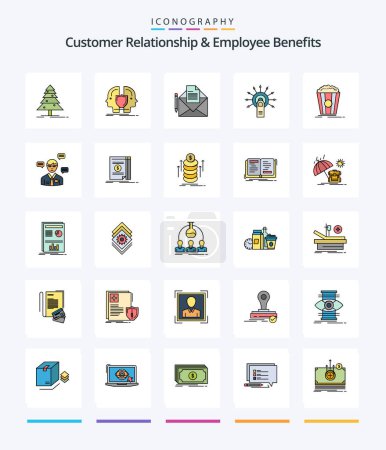 Téléchargez les illustrations : Creative Customer Relationship And Employee Benefits 25 Line FIlled icon pack  Such As touch here. ok. sheild. click. letter - en licence libre de droit