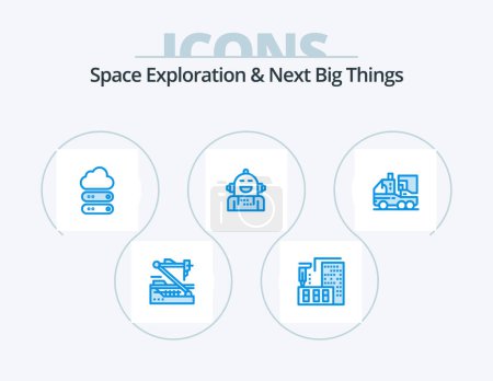 Téléchargez les illustrations : Space Exploration And Next Big Things Blue Icon Pack 5 Icon Design. emotional. artificial. fabrication. android. data - en licence libre de droit