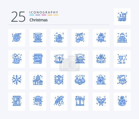 Téléchargez les illustrations : Pack icône Noël 25 Blue Color comprenant le nouvel an. Canneberge. En voiture. noël. traîneau - en licence libre de droit