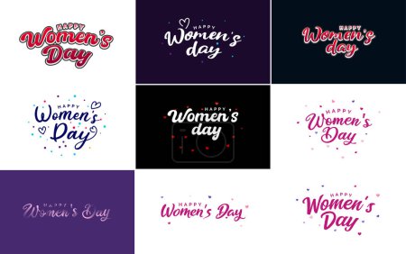 Téléchargez les illustrations : Pink Happy Women's Day typographical design elements International Women's Day icon and symbol with a minimalistic design suitable for use in international women's day concept illustrations; vector illustration - en licence libre de droit