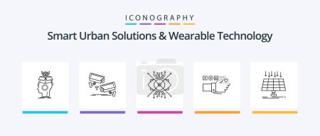 Téléchargez les illustrations : Smart Urban Solutions And Wearable Technology Line 5 Icon Pack Including garments. technology. volcano. wind. vertical. Creative Icons Design - en licence libre de droit