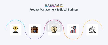Illustration for Product Managment And Global Business Line Filled Flat 5 Icon Pack Including vision. modern. business. long. selection - Royalty Free Image