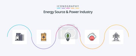 Téléchargez les illustrations : Energy Source And Power Industry Line Filled Flat 5 Icon Pack Including transmission. electrical. nature. co industry. invironmental - en licence libre de droit
