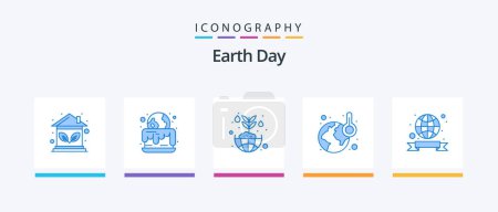 Téléchargez les illustrations : Earth Day Blue 5 Icon Pack Including ribbon. temperature. flower. warming. ecology. Creative Icons Design - en licence libre de droit