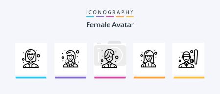 Ilustración de Paquete de iconos de la línea 5 del avatar femenino incluyendo técnico. Experto. Una mujer. digital. Mujer. Diseño de iconos creativos - Imagen libre de derechos