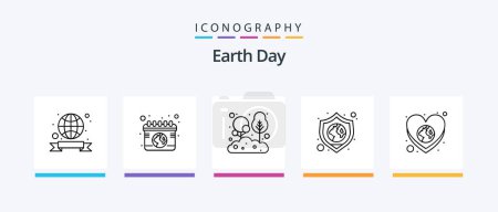 Téléchargez les illustrations : Earth Day Line 5 Icon Pack Including global. factory. green. power. ecology. Creative Icons Design - en licence libre de droit