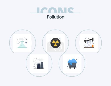 Illustration for Pollution Flat Icon Pack 5 Icon Design. . pump jack. pollution. pollution. radioactive - Royalty Free Image
