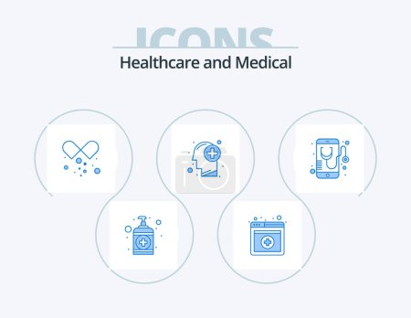 Téléchargez les illustrations : Medical Blue Icon Pack 5 Icon Design. medical. health. medical pills. human. healthcare - en licence libre de droit