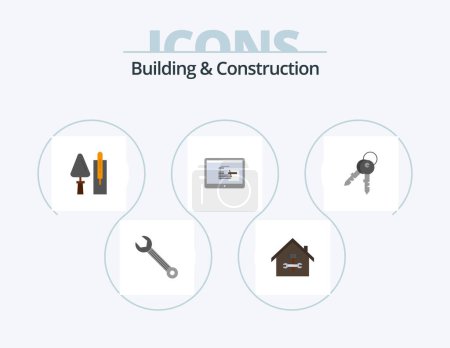 Téléchargez les illustrations : Building And Construction Flat Icon Pack 5 Icon Design. construction. tool. repair. masonry. brickwork - en licence libre de droit