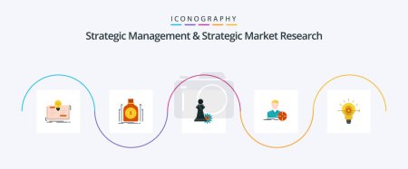 Ilustración de Strategic Management And Strategic Market Research Flat 5 Icon Pack Including bulb. target. loan. focus. success - Imagen libre de derechos
