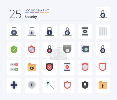 Téléchargez les illustrations : Security 25 Flat Color icon pack including firewall. security. spy. protection. prison - en licence libre de droit