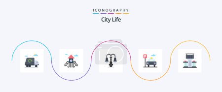 Ilustración de City Life Flat 5 Icon Pack Incluye bar. Ciudad. la vida. aparcamiento. vida - Imagen libre de derechos