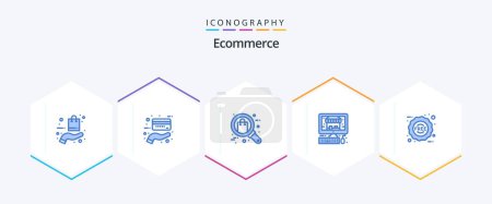 Illustration for Ecommerce 25 Blue icon pack including free. shop. browse. pc. shopping - Royalty Free Image