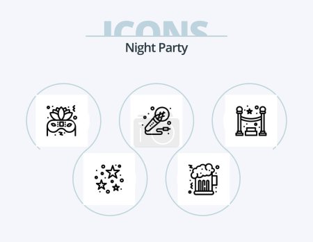 Illustration for Night Party Line Icon Pack 5 Icon Design. party. queue. mixer. party. beer - Royalty Free Image