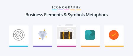Illustration for Business Elements And Symbols Metaphors Flat 5 Icon Pack Including open. strategy. prize. parts. office. Creative Icons Design - Royalty Free Image