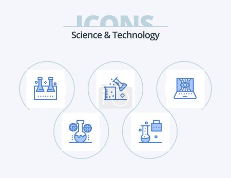Illustration for Science And Technology Blue Icon Pack 5 Icon Design. science lab. chemical science. science folder. test tube. lab flask - Royalty Free Image