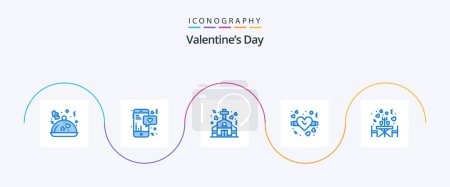 Illustration for Valentines Day Blue 5 Icon Pack Including romantic. dinner. chapel. watch. love - Royalty Free Image
