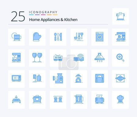 Téléchargez les illustrations : Home Appliances And Kitchen 25 Blue Color icon pack including electric. washing. oven. machine. travel - en licence libre de droit