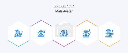 Téléchargez les illustrations : Pack icône Avatar 25 Bleu masculin comprenant raquette. Mec. personne. Mon garçon. enregistreur - en licence libre de droit