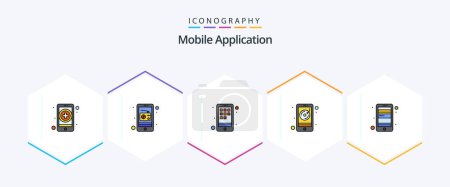 Téléchargez les illustrations : Application mobile Pack d'icônes FilledLine 25 incluant la carte. app. app podcast. audio - en licence libre de droit