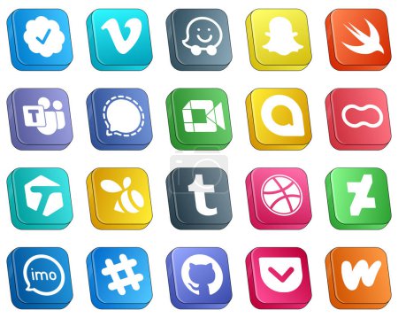 Ilustración de Iconos isométricos 3D de Top Social Media 20 pack como las mujeres. cacahuete. señal. google allo y los iconos de vídeo. Versátil y profesional - Imagen libre de derechos