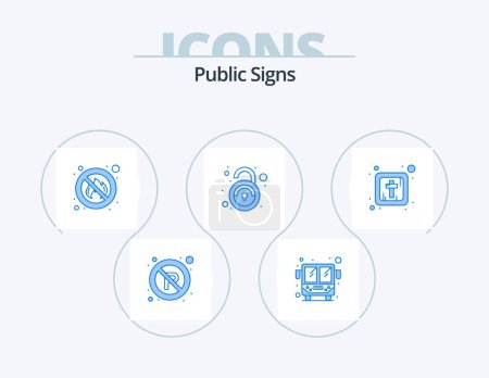 Illustration for Public Signs Blue Icon Pack 5 Icon Design. cross. unsecured. fighter. unsafe. public - Royalty Free Image
